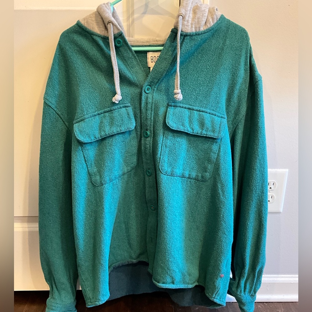 Teal Button-Up Hoodie Shirt